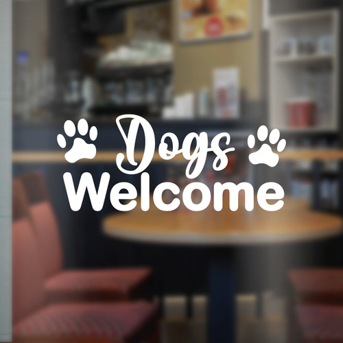 Dogs welcome shop window - dogs,